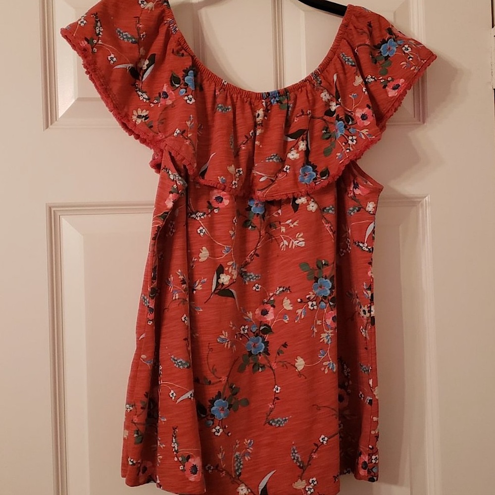 🌻Worn once🌻 St. John's Bay Floral Off the Shoulder Top Sz L